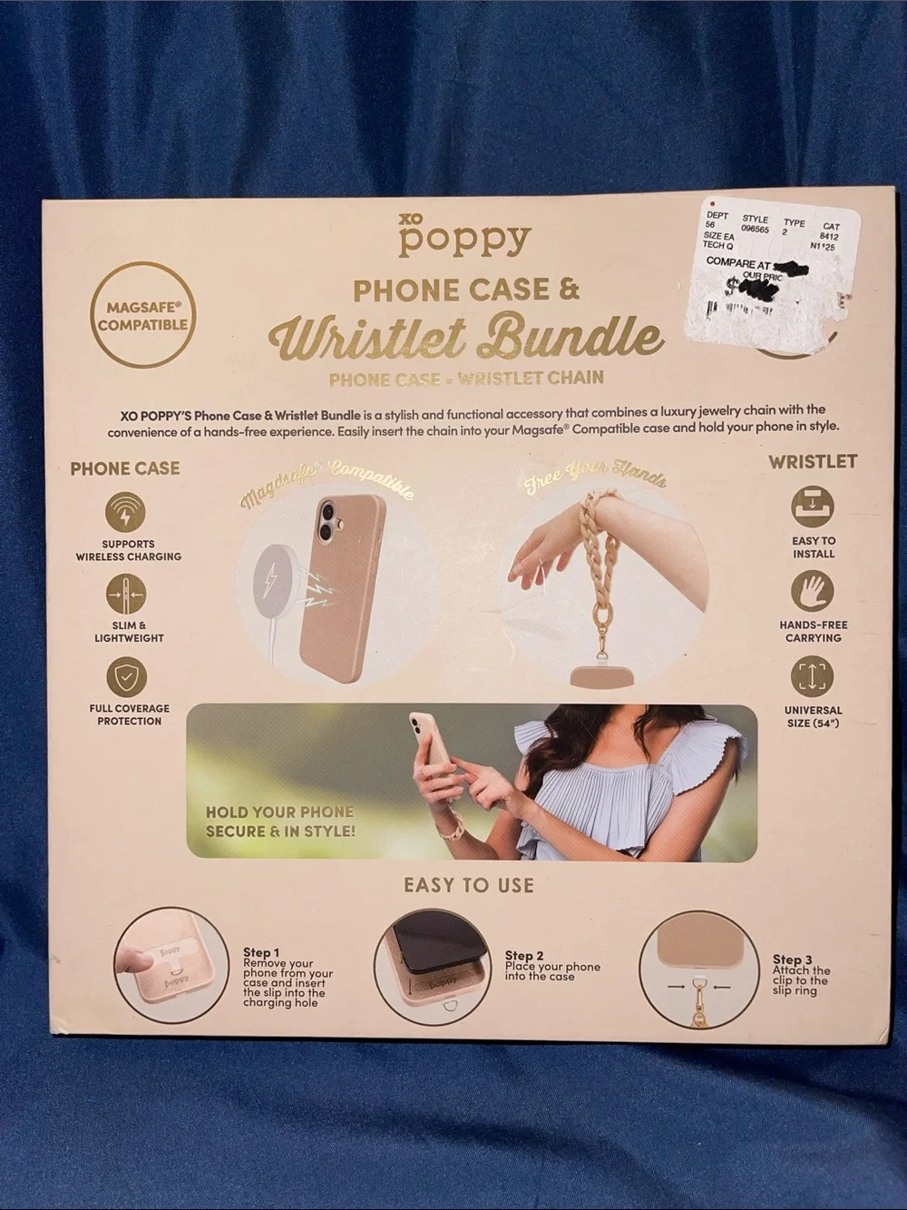 XO Poppy MagSafe-Compatible Beige Phone Case with Matching Wristlet Chain
